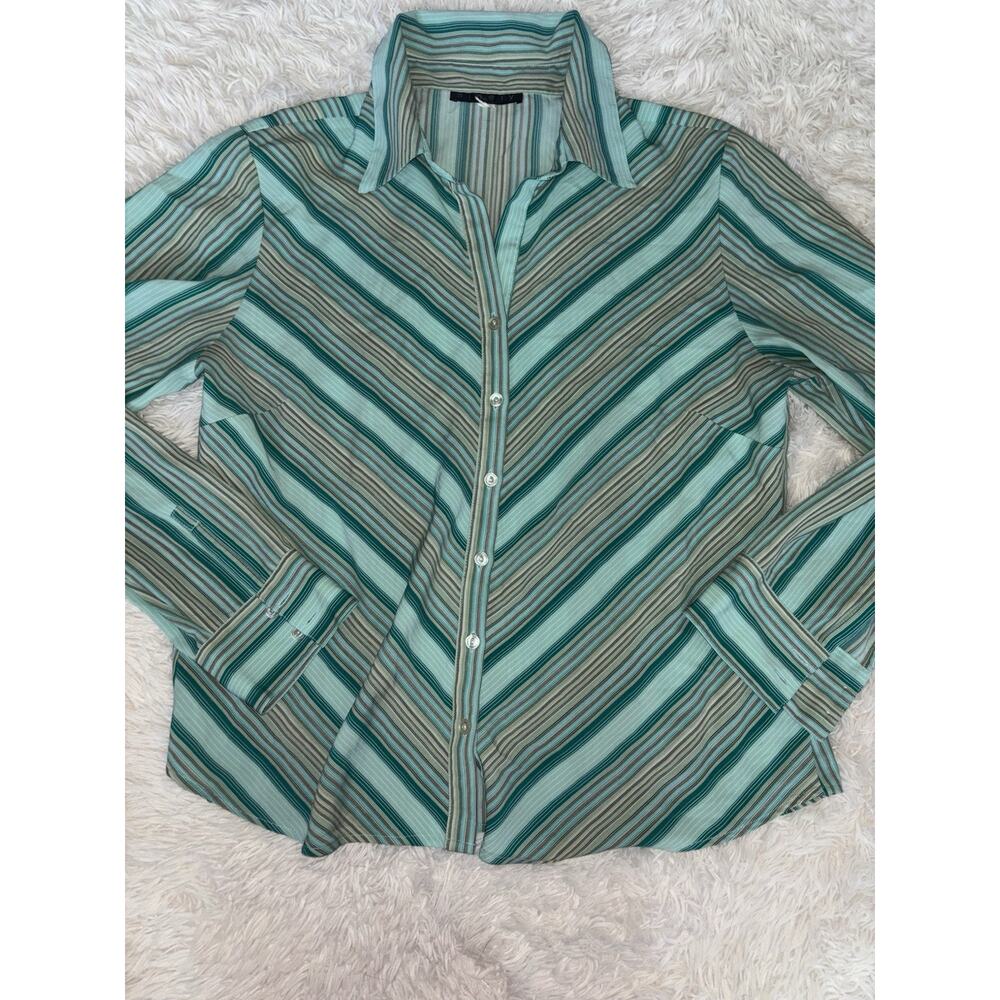 Twenty Women’s Vintage Green Striped Blouse. Lightweight Pretty